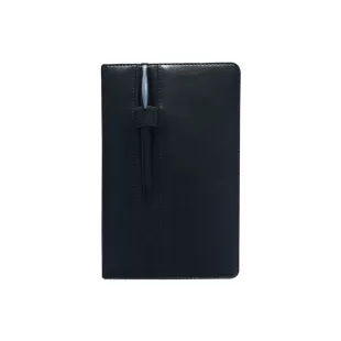 Lastik Kalemlik ve Kilit Tutacaklı Termo Deri Defter - Siyah